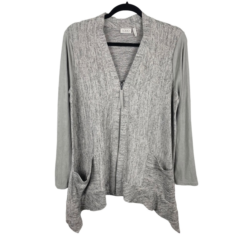 LOGO Lori Goldstein Lagenlook Faux Suede Zip Up Cardigan
